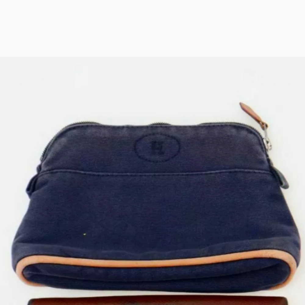Hermes bolide canvas zip pouch pouchette bag blue silver mini purse travel - Picture 1 of 6